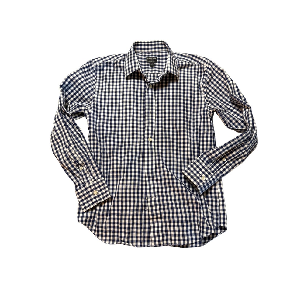 Crewcuts Thompson Size 12 Boy Button Up Dress Shirt Navy Blue White Plaid Shirt